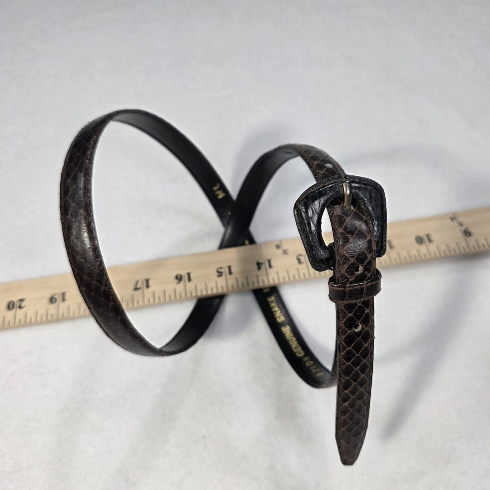 Vintage Genuine Snake Skin Brown Belt Buckle Size 28.5"-32.5" Exotic Leather